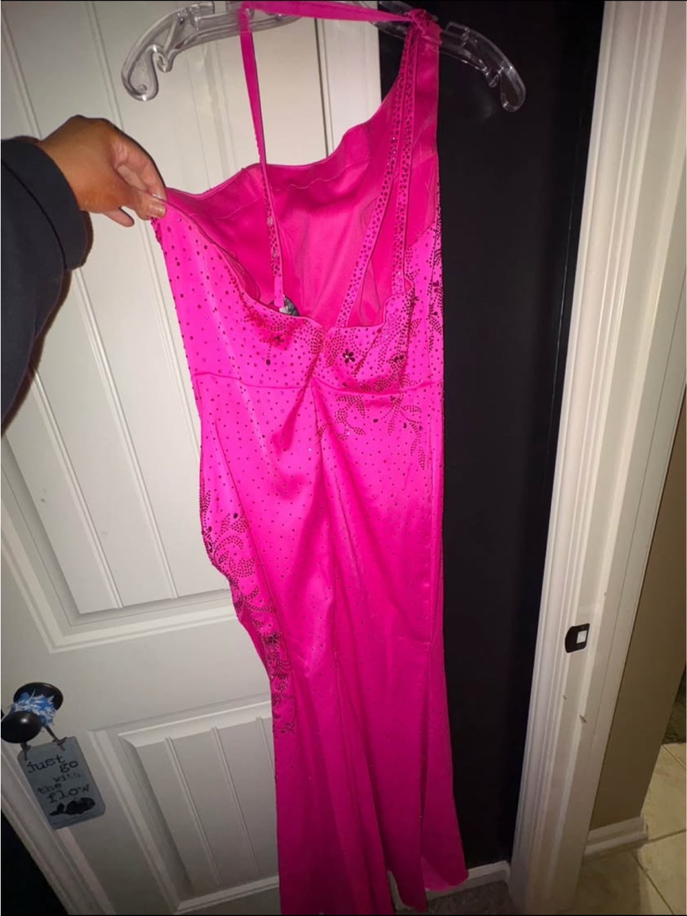 2 Cute One-Shoulder Hot Pink Prom Gown with Sparkle - Picture 2 of 3